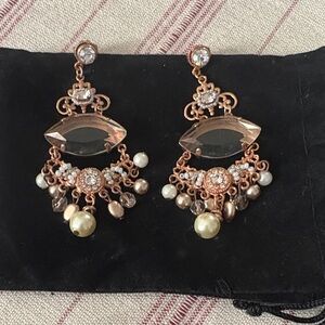 Gold tone and Pearl Chandelier Earrings